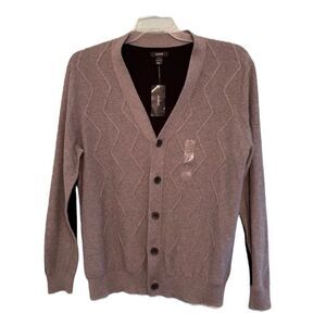 Alfani Zig Zag Cardigan Sweater Grey Black Cotton Knit Long Sleeve L